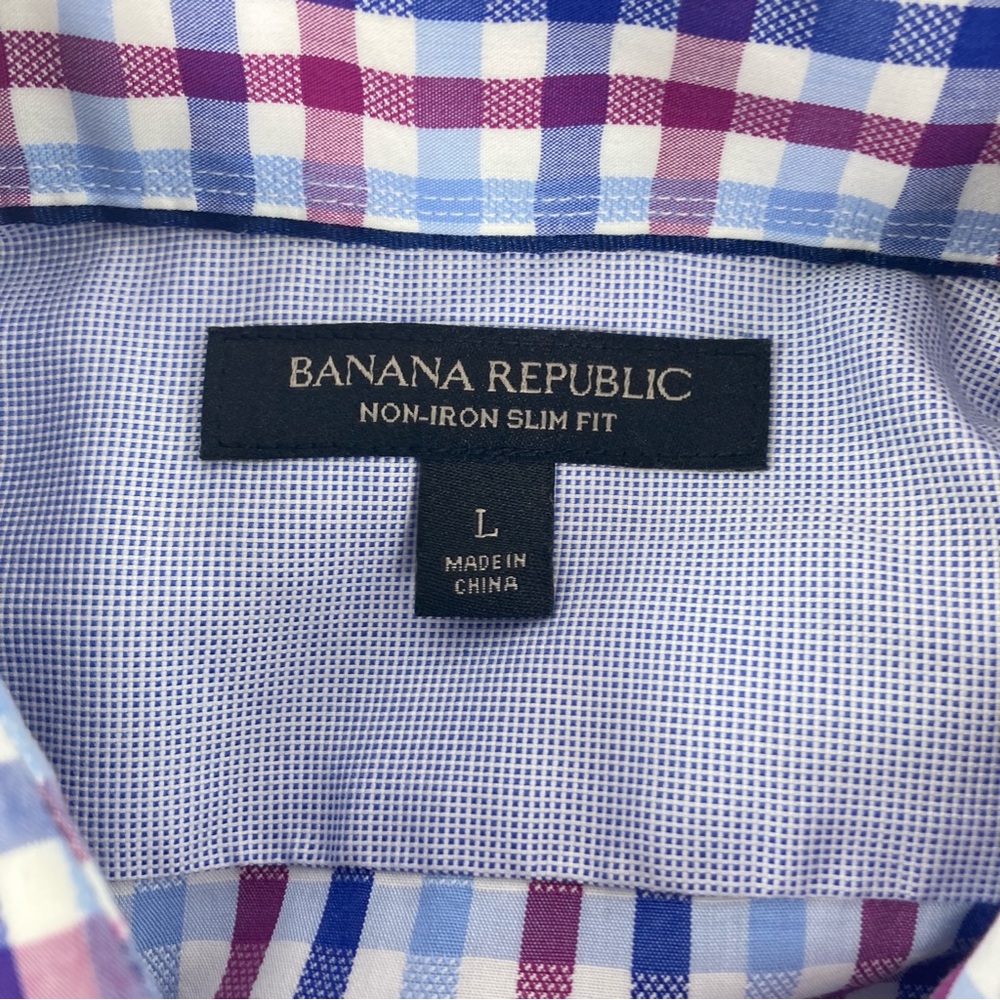Banana Republic No Iron Slim Fit Men’s Dress Shirt Size Large Blue & Red Plaid - Picture 3 of 15
